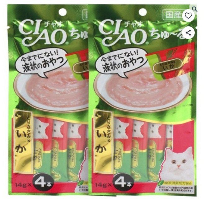 챠오츄르 고양이 짜먹는 간식, 혼합맛(닭가슴살/오징어), 14g, 8개