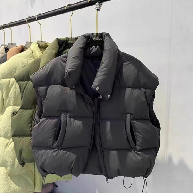 쁘띠꼬모 오버핏 웰론 숏 패딩조끼 하이넥 스트링 베스트 데일리룩 다양한컬러 QXT581157