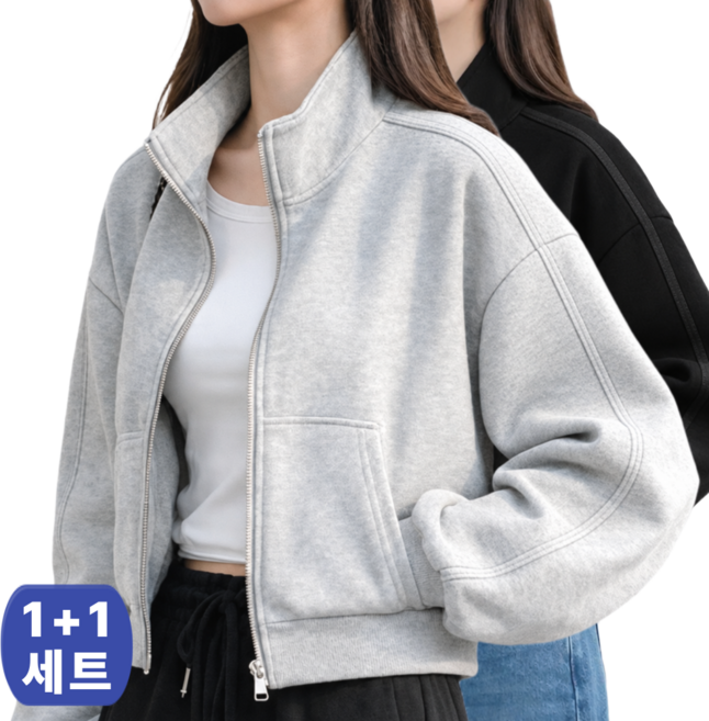 9위 - 민채앤코 여성 간절기 루즈핏 세미크롭 집업 가을 오버핏 트레이닝 자켓 2종 세트