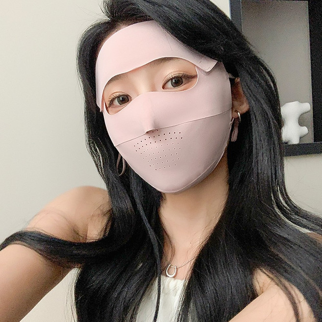 fancyon 자외선 차단 풀페이스 분리형 안면 마스크 골프 자전거 풀커버 쿨링 원단, 1개입, 1개, 핑크