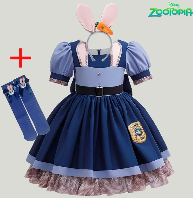 소녀를위한 귀여운 토끼 주디 의상 Zootopia 역할 놀이 장교 홉스 의류 할로윈 카니발 동물 변장 2-10 세, 06 5-6T(130), 03 dress 03