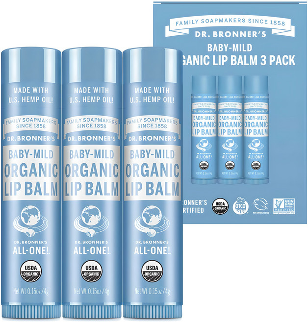 닥터브로너스 베이비 마일드 오가닉 립밤, 베이비마일드, 4g, 3개