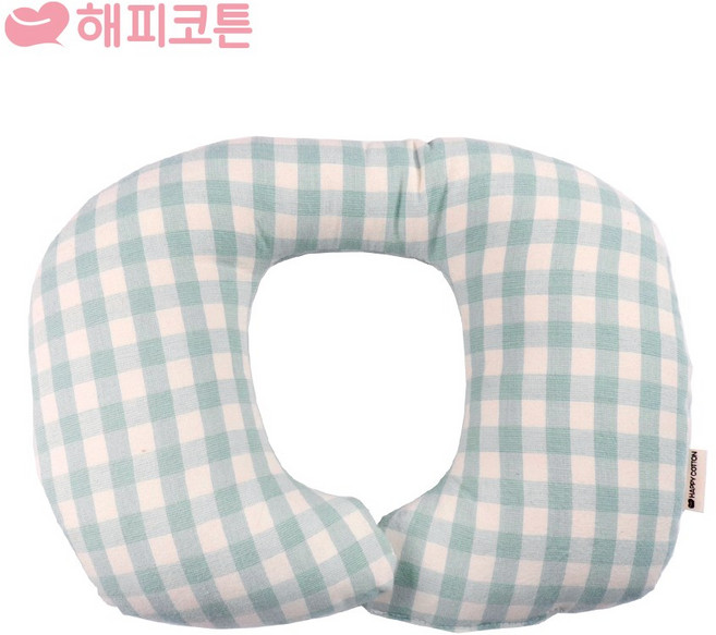 해피코튼 아기 목쿠션 자동차 유모차, 파스텔체크 민트