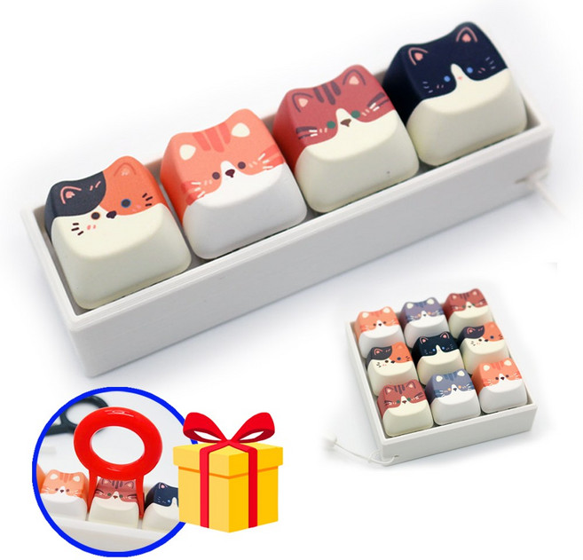 조아조아 키캡 키링, 1개, 고양이 키캡키링 4구