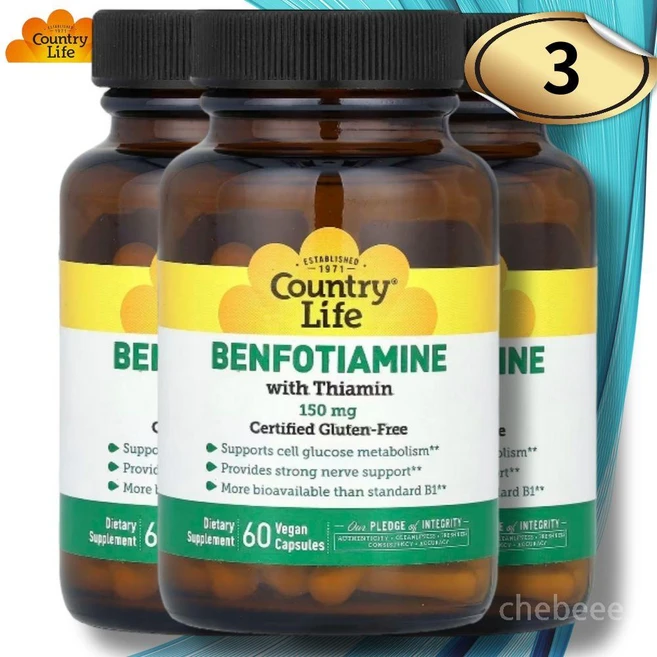 컨트리라이프 벤포티아민 티아민염산염 지용성 비타민B 비타민B1 150mg 60캡슐 3개, 60정 - 쿠팡
