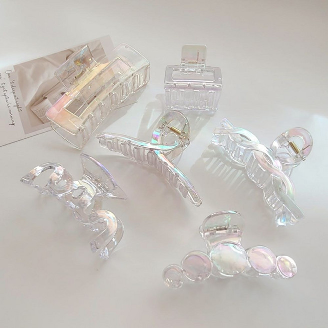 홀로그램 오로라 헤어 집게핀 올림머리