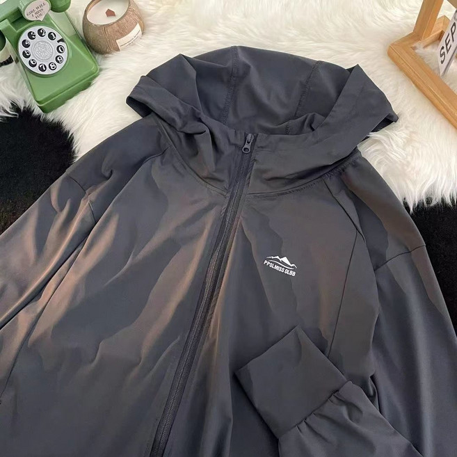 港風男女寬鬆連帽防曬衣 戶外冰絲涼感防紫外線外套, 1個, 黑色（速干防曬款）L(100-120斤)