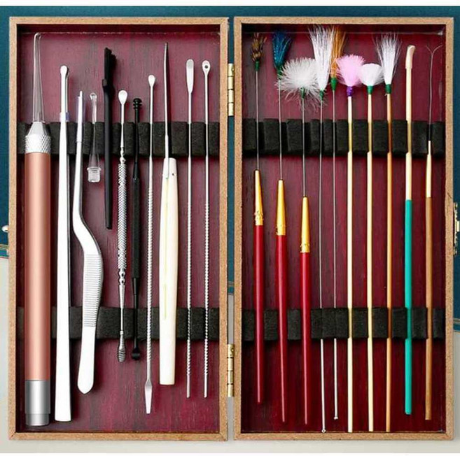 귓밥 전문 귀청소도구세트 베트남 휴대용, 1개, 나무상자 귀청소 세트 12개