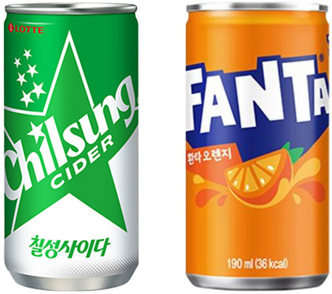 탄산캔음료 2종 칠성사이다 15+환타 15 총30캔, 30개, 190ml