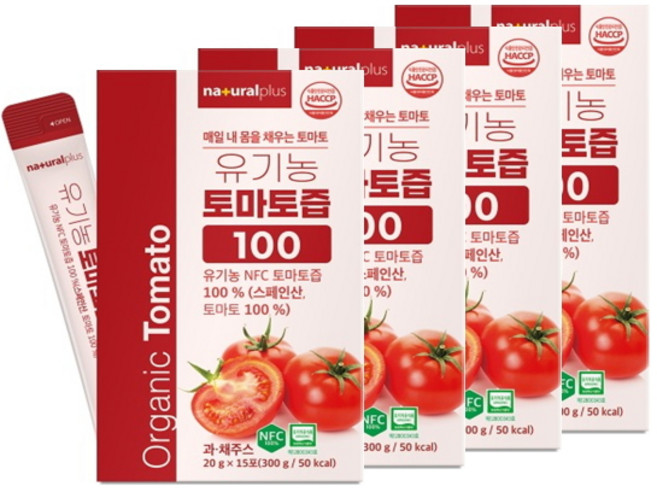 내츄럴플러스 유기농 토마토즙100 15포, 4박스, 20g