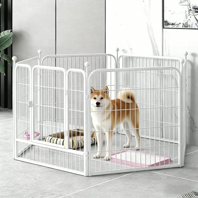리빙가감법 반려동물 대형견 울타리 튼튼한 메탈 안전한 논슬립 자동 잠금 애견 펜스 대형 울타리, 1세트, 화이트