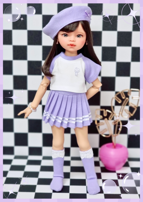 #파올라레이나 32cm 옷( 데일리 3종세트(비비드 연보라 )[마구샵]#구체관절인형#bjd#인형옷#다락아이#관절바디#완제품, 베레모추가안함, 1개