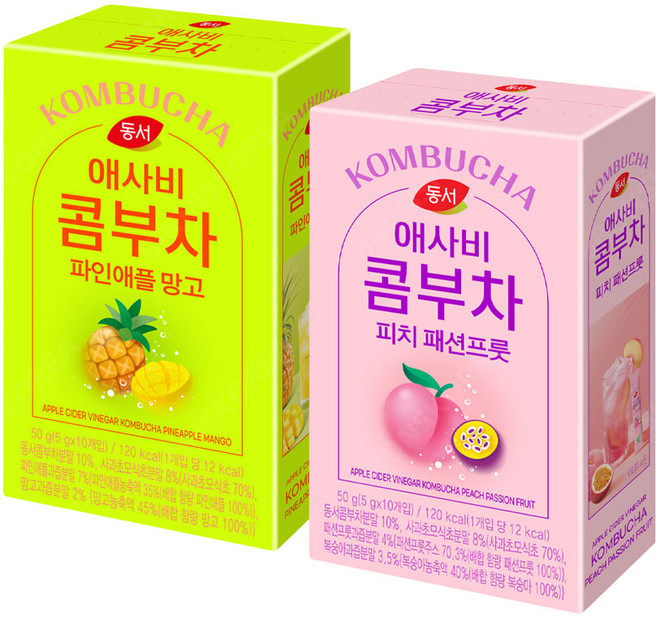 동서 애사비 콤부차 파인애플 망고 10T+피치 패션프룻 10T, 2개