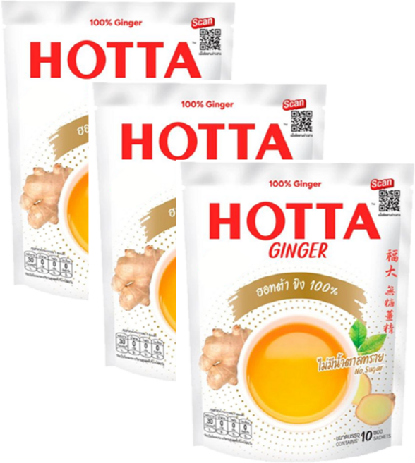 HOTTA 100% 생강차 무설탕 특가딜 태국 핫타 호타 홋타 분말형, 3개, 10개입, 7g