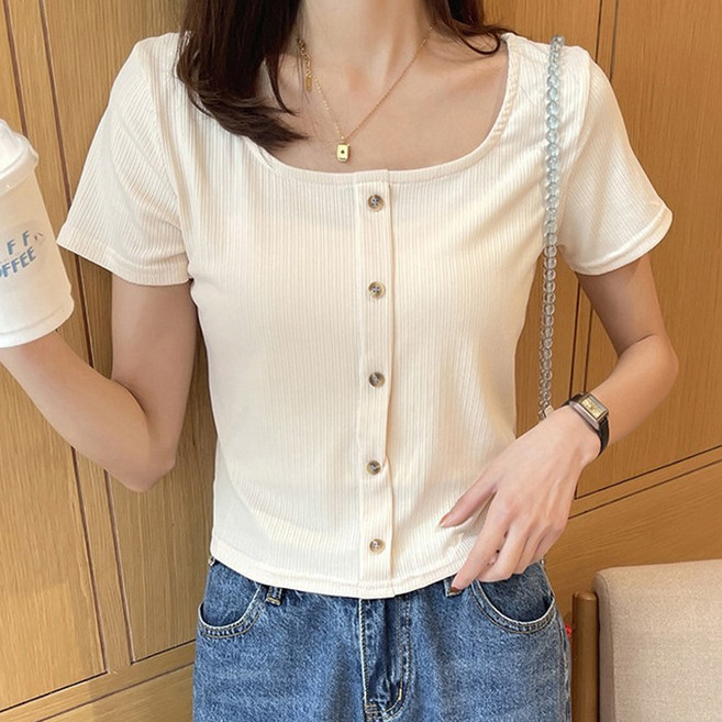 주디앤 여성 코델리아 스퀘어넥 반팔티