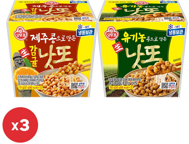 오뚜기 유기농콩으로 만든 생낫또 150g 3개+제주콩으로 만든 생감귤낫또 171g 3개, 963g, 1세트