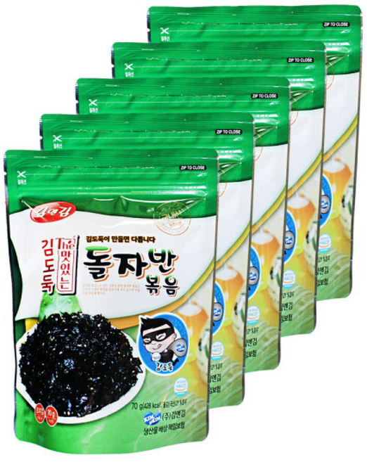 김앤김 김도둑 The 맛있는 돌자반 볶음 구운김 조미김 반찬, 5개