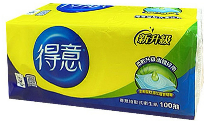 得意衛生紙100抽抽取可沖馬桶柔軟升級, 1個, 單包販賣, 100