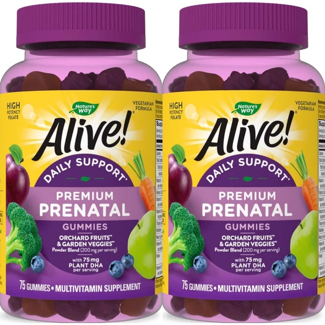 네이처스웨이 임산부 태아 얼라이브 데일리 서포트 프리미엄 프리나탈 구미 젤리, 2개, 75정 - 쿠팡
