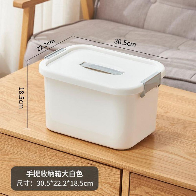 手提收納箱 塑膠整理盒 23x14.5x13.5cm, 703手提收納箱 大號 白色, 1套