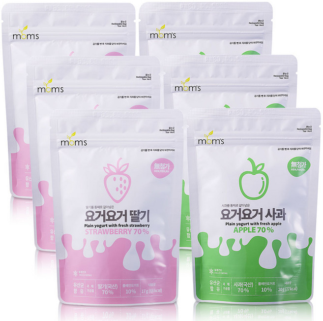 [맘스] 생과일이 무려70% 유산균 아이과자 요거요거 혼합10팩6팩4팩, 딸기맛3팩,사과맛3팩, 6개, 16g