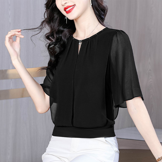 9위 - 댄스복 상의 여성용 빅사이즈 블라우스 여름 루즈핏 반팔 티셔츠 뉴타임즈+Women's T-shirt
