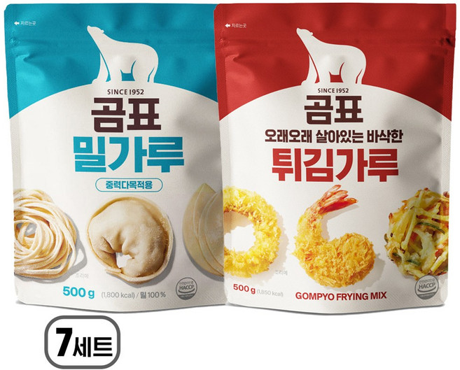곰표 밀가루1 + 튀김가루1 지퍼백 구성, 1kg, 7개