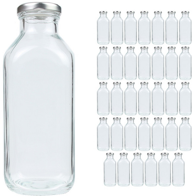 공병상회 사각음료 유리병 시리즈 + 러그캡/실버, 35개, 500ml