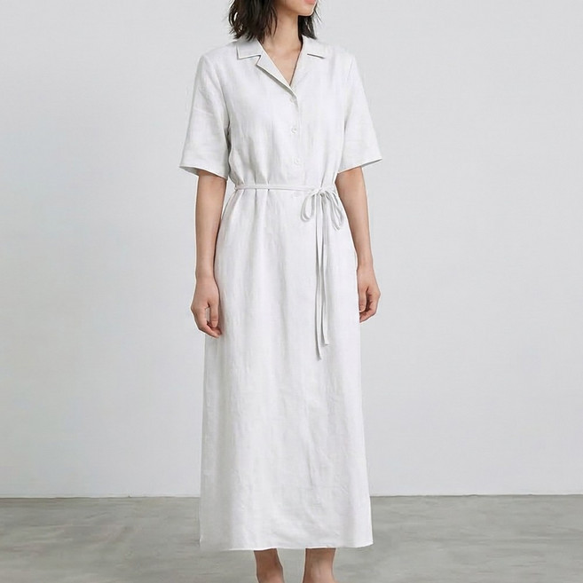 오브나인 카라넥 허리 스트랩 셔링 반팔 롱 원피스 (2color)+델로나