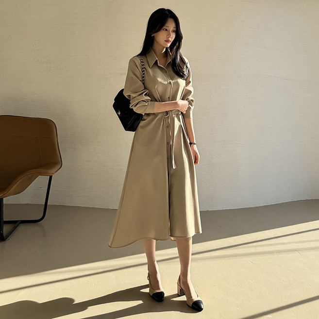 [모리스커밍홈] D링 셔츠 롱원피스_M2501OP006A