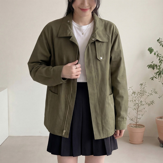 J162-7 마호브 빅사이즈 여성 간절기 데일리 하프 점퍼 봄가을용