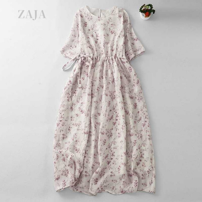 ZAJA 여성 여름 롱 원피스 캐주얼 휴양지 캐주얼 스트링원피스