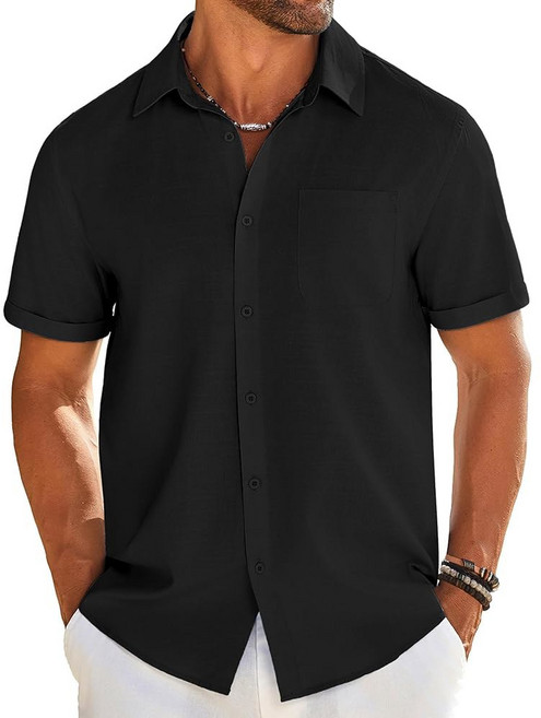 COOFANDY men's casual linen shirt short sleeve button down summer beach pocket with pocket