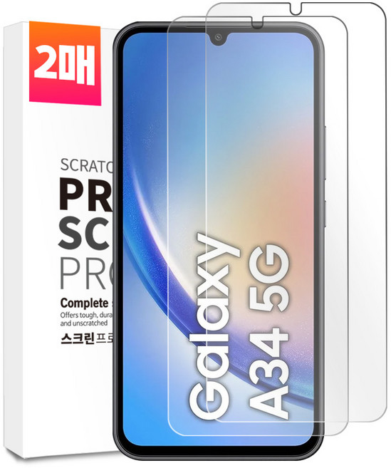 벌크온 1+1 갤럭시 A34 플랫 핏 PET 평면 액정 보호 필름, 2개