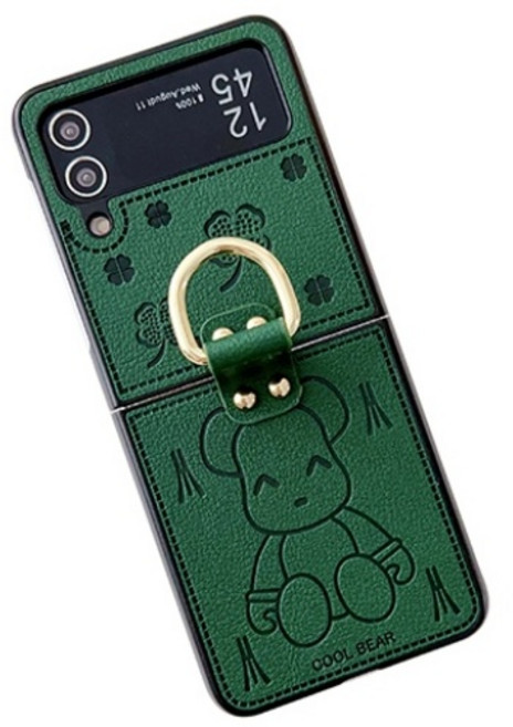 KDNC 갤럭시 Z플립3/4/5 곰돌이 가죽 링케이스
