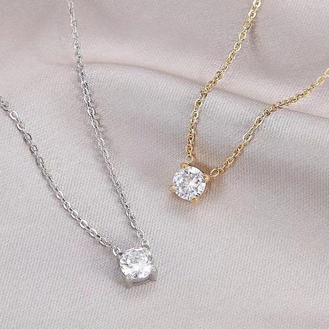 심플 4프롱 펜던트 목걸이 원형 3부 5부 모이사나이트 GRA보증서 구리14KGF 여성 목걸이