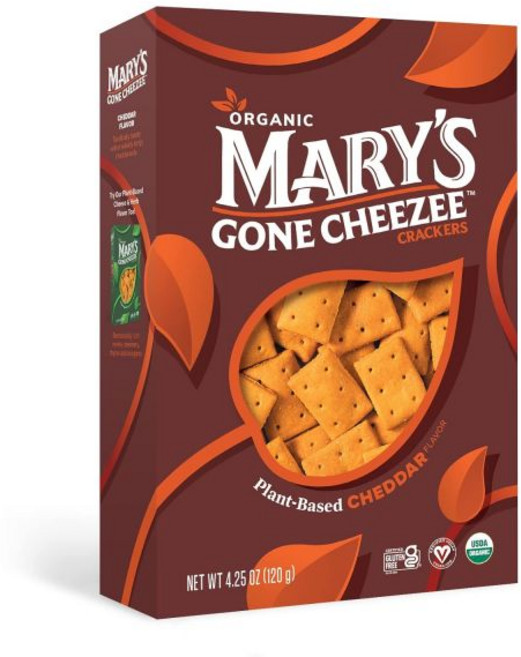 Mary's Gone Crackers 쿠키 과자 메리즈 곤 크래커스 그래햄 글루텐 프리 식물성 간식 계피 5온스 1팩, Cheezee Crackers, 체다, 4.25 온스 (1팩), 142g, 1개