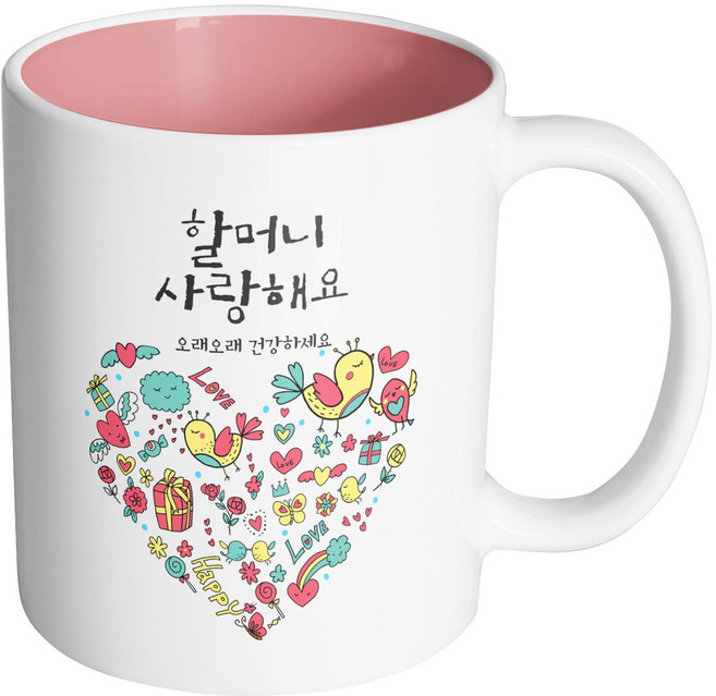핸드팩토리 드리밍러브 할머니사랑해요 머그컵, 내부 파스텔 핑크, 1개
