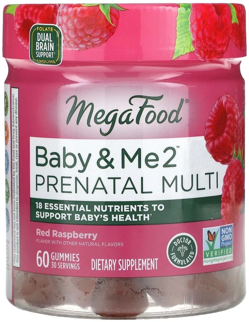 단백질 비타민 철분 마그내슘 칼슘 MegaFood Baby & Me 2 프리네이틀 멀티 레드 라즈베리 구미젤리 60개 고루고루섭취해주세요, MegaFoodBabyMe2프리네이틀멀티레드라즈베리구미, 60정 - 쿠팡