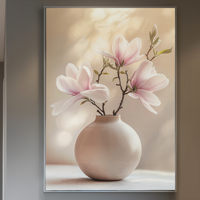 [인메이블] 복들어오는 목련 달항아리 6종 꽃 그림 힐링 풍수 인테리어 거실 개업 카페 선물 금전운, 03.KM-사랑목련, 캔버스액자, 3. 12호[60.6x45.5cm]