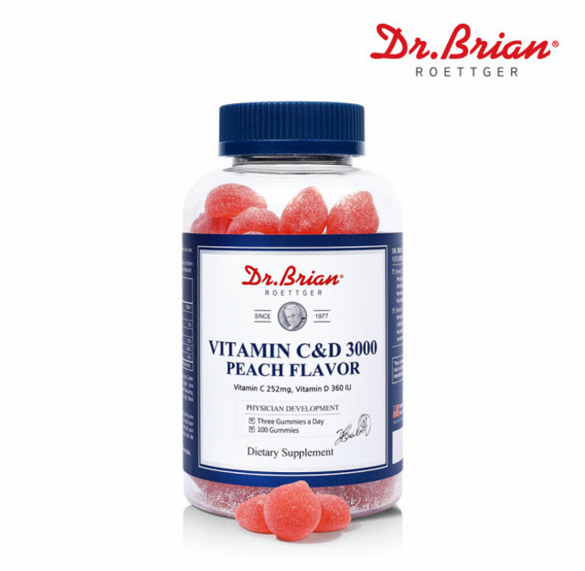 닥터브라이언 맛있는 비타민CD 젤리구미 대용량 활기찬 복숭아맛 튼튼한 뼈건강 씹어먹는 츄어블, 100정, 1박스