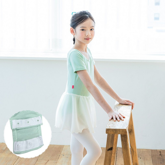 ATB-4000-올리브민트 스냅형 쉬폰발레복 여아발레복 아떼르발레