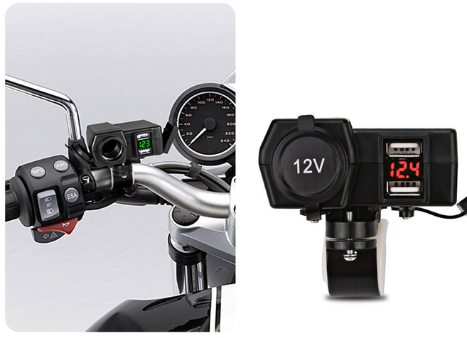 킹콩 오토바이 USB 충전기 방수시거잭 볼트메타 전압, 1개, 3구
