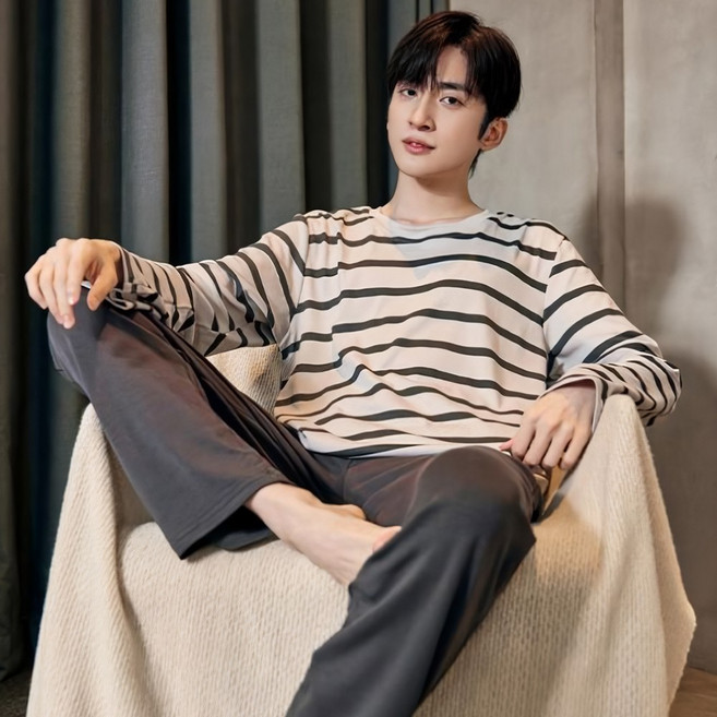 남성용 플로우 긴팔 잠옷 상하의 세트