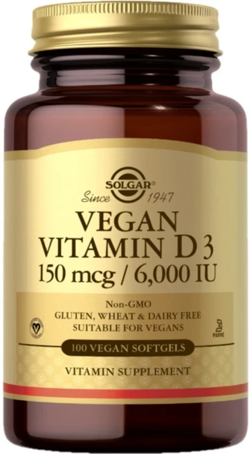 Solgar Vegan Vitamin D3 솔가 비건 비타민 150mcg(6000IU) 100정, 1개 - 쿠팡