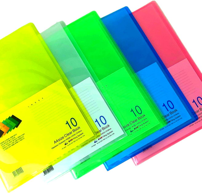 문구로드 고투명 맑은 10p 클리어화일 A4 5컬러, 100개, 노랑