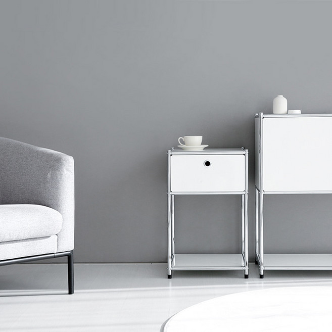 마켓비 SIMPLIE 협탁 BC032 화이트 고강도 스틸 디자인 모듈가구, 옐로우, 1개