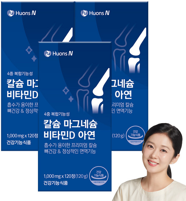 휴온스 칼슘 마그네슘 비타민D 아연 120g, 120정, 3개