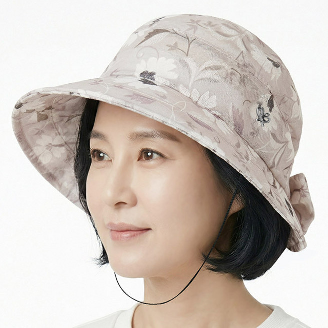 [국산] 여름 벙거지 목끈 채운화 뒷리본 중년여성 모자 할머니 화려한 망사 플라워
