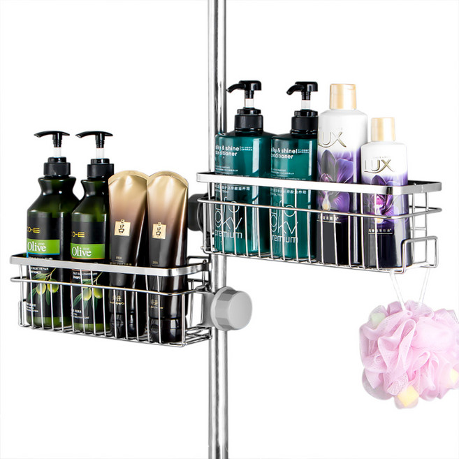 원기화 304 스테인리스 욕실 샤워봉거치대 선반 수납선반, 한 세트, 실버